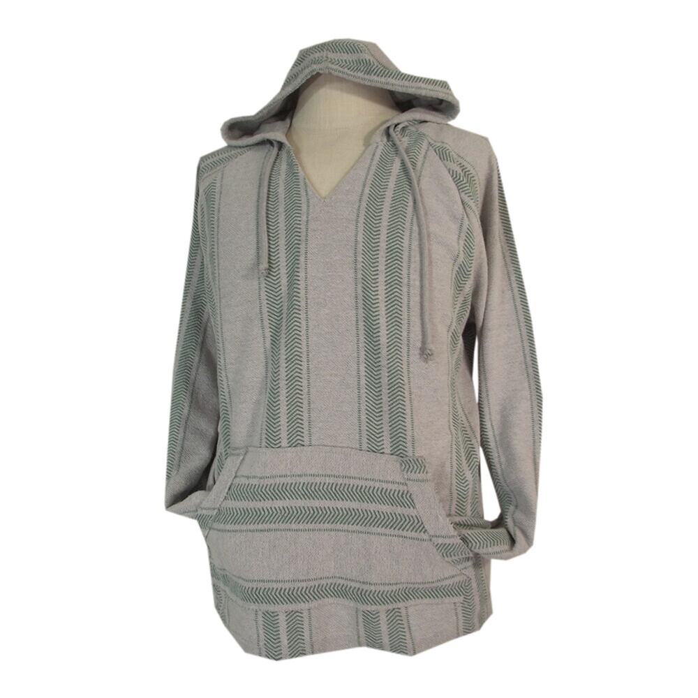 Brooklyn hoodie sweater Mens large grey long Sleeve Mexican Blanket Surfer Beach